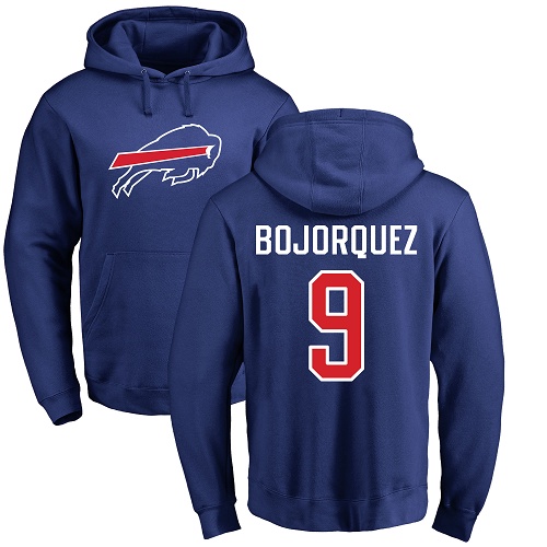 Men NFL Buffalo Bills #9 Corey Bojorquez Royal Blue Name and Number Logo Pullover Hoodie Sweatshirt